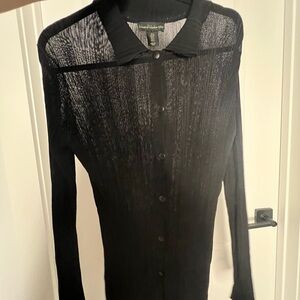 House Of Harlow 1960 Black Sheer Ribbed Knit Mesh Button Down Top Goth, Sz Small